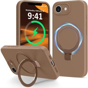 for iPhone 17e / iPhone 16e Case Stand, Slim Liquid Silicone Phone Cases Compatible with MagSafe Magnetic Ring Kickstand Case Full Camera Protection for iPhone 17e / 16e 6.1", Titanium