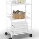 SunnyPoint 3-Tier Rolling Utility Cart  Metal Storage Organizer with Wheels, Mobile Kitchen Cart, Office & Home Organizer, White, 12" D x 16.92" W x 31.1" H