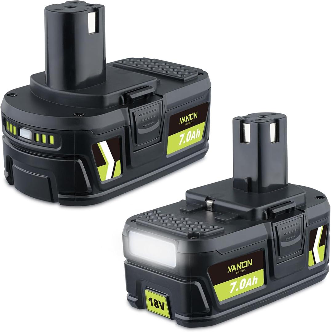 VANON 7.0Ah P108 18v Replacement for ryobi 18v Battery 2 Pack Lithium Ion High Capacity Batteries Compatible with P108 P102 P103 P104 P105 P106 P107 P109 P122 BPL18151 BPL1820 Cordless Tool