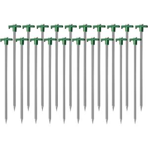 Cheardia 20 Pack Tent Stakes Heavy Duty, 9.75 Inch Yard Stakes Non-Rust Metal Tent Pegs Ground Stakes Tent Spikes for Camping Patio, Garden, Canopies, Grassland, Outdoor, Green
