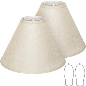 Empire Lamp Shades Set of 2, 6"Top x 16"Bottom x 10.8"High, Champagne Beige | Large Lampshades for Table Lamps Floor Lamps, Spider, E26 Base Harp Holders Included, Natural Linen Replacement,Easy Assembly