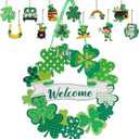 13pcs St Patricks Day Decoration with 1pc Wooden Shamrock Door Wreath 12pcs Wooden Shamrock Ornaments for Party Outdoor Indoor Supply