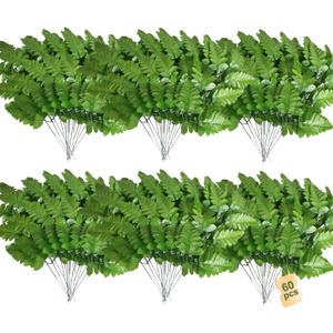 60 Pcs Artificial Silk Fern 19.93 * 8.28 Inch Fake Greenery Stems Green Fake Ferns Floral Arranging Birthday Party Wedding Decorating