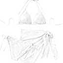 Women 3 Piece Swimsuits - Halter Triangle Bikini Sets with Cover Up Sexy String Tie Side Bathing Suits (XL)