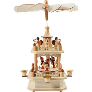 14 Inches Wooden Christmas Pyramid with 4 Candle Holders- Nativity Scene Set-Under The Xmas Tree -Christmas Table Top Decor.