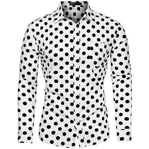 uxcell Men's Shirts Polka Dots Long Sleeve Slim Fit Printed Dress Button Down Shirt XL