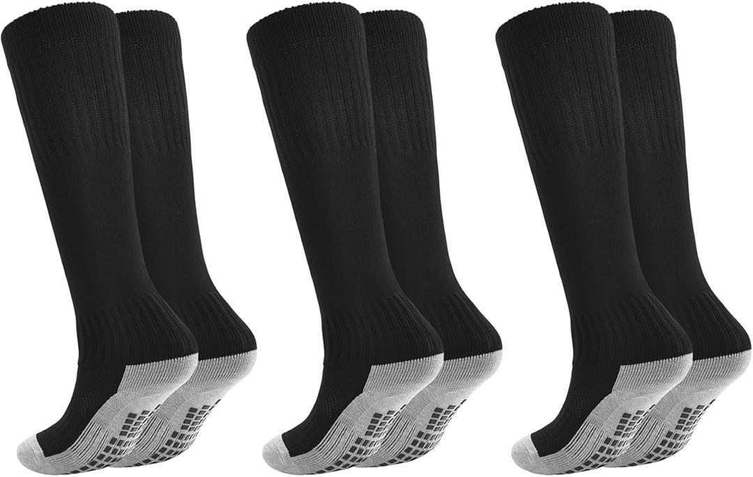 Marchare Boys Athletic Soccer Socks Knee High Socks Grip Sock Baseball Football Sock For Boys Girls (Black)