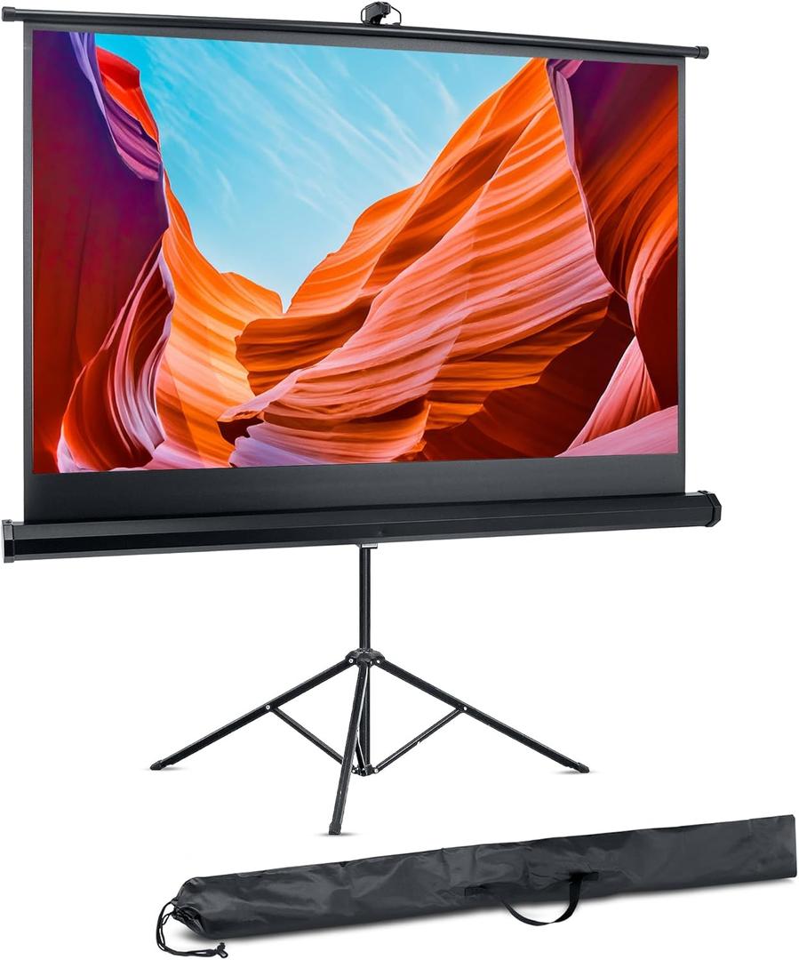 Pyle 60 Inch Portable Projector Screen with Tripod Stand Fold Out Roll Up, HD Premium 16:9 Aspect Ratio, Matte Viewing Surface for Indoor and Outdoor Use, Perfect for Home, Office and Presentations