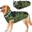 Lelepet Dog Coat Warm Dog Winter Coat Waterproof Dogs Jacket with Harness Built in Reflective Pet Fleece Vest Zip-Up Cold Weather Coats for Large Dogs Turtleneck Windproof Boston Terrier Green Camo L