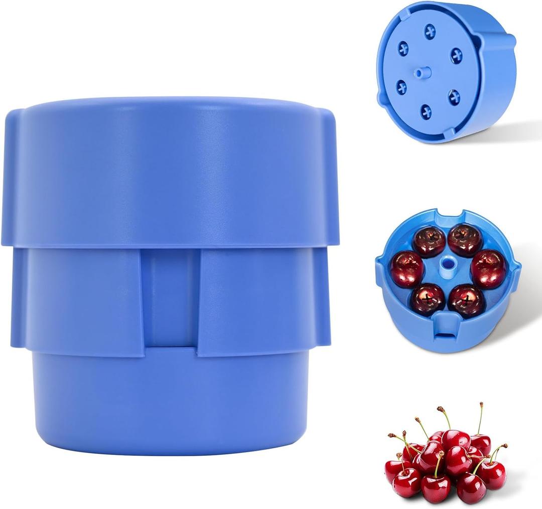 Cherry Pitter Tool - Cherry Seed Remover for Multiple Cherries, Easy Push Press One-Hand Operation, Perfect for Canning, Baking & Jam Making (Blue)
