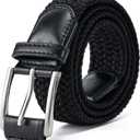 Mens Belt, Canvas Elastic Fabric Woven Stretch Multicolored Braided Belts for Golf Casual Pants Shirts Jeans (38"-42" Waist Adjustable, All Black)