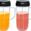 2 Packs Replacement for Magic Bullet Blender Cups, Tall 22oz Cup w/Flip-Top To-Go Lid, Blender Replacement Parts, Mug with Handle Compatible with Magic Bullet 250w MB1001
