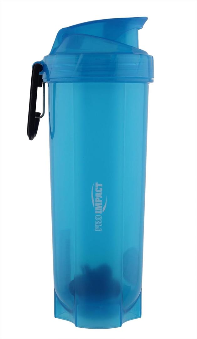 Pro Impact Shaker Cups for Protein Shakes  24.5 Oz Protein Shaker with Carabiner Hook  Leakproof Impact Resistant Shaker Bottles for Protein Mixes  Protein Shake Blender for Gym, On The Go - Blue