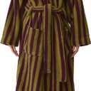 Women's Fuzzy Fleece Long Robe Striped Plush Kimono Warm Thick Fluffy Oversized V Neck Loungewear Maxi Bathrobe (Large, Purple)