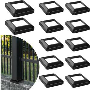 Tandefio Set of 12 4 x 4" Post Skirt, One-Piece Metal Post Base Cover Internal Size 3. 5 x 3. 5" Base Cover, Porch Columns Wraps for Fence Stair Wood Vinyl (Glossy Black)