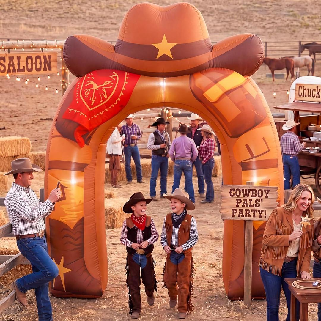 Leyndo 8ft Western Cowboy Inflatable Arch with 5 LED Lights Rodeo Blow up Archway Decorations for Western Birthday Party Indoor Outdoor Decor