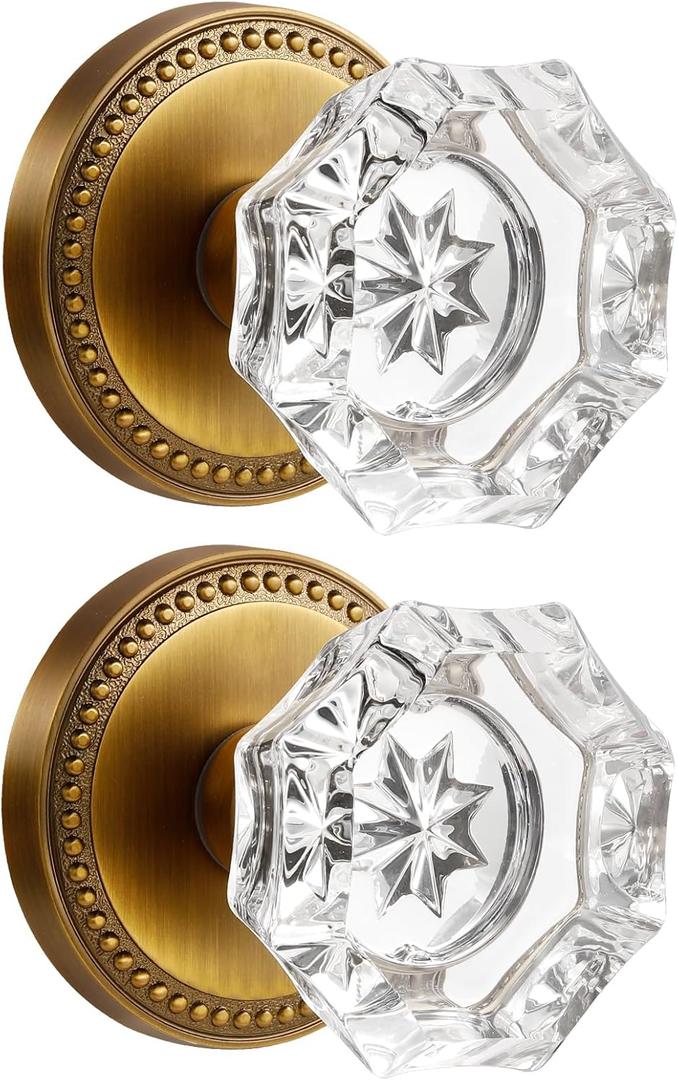 Antique Brass Door Knobs Crystal Door Knob Dummy Door Knobs Glass Interior Dummy Handle Single Sided Decorative 2 Pack