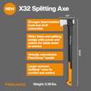 Fiskars X32 Splitting Axe 32", Splitter for Large Wood Logs & Firewood