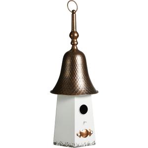 Glitzhome 24" H Hanging Birdhouse Metal Washed White Bell Roof Decorative Garden Bird House for Outdoor