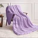 Negwoo Chunky Knit Throw Blanket, 30''*40'' Knitted Throw Chenille Yarn for Bed Couch, Handmade Light Purple Crochet Big Thick Blanket, Machine Washable Cute Comfy Blanket for Home Decor