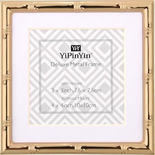 YiPinYin 4x4''Bamboo Detail Gold Metal Picture Frame Mat 3x3'',3x3''Cute Gold Plated Baby Nurse Photo Frames With Velvet Backing for Desktop and Wall Décor,Gift Packed 4x4'' Metal Frame.
