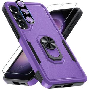 Janmitta for Samsung Galaxy S25 FE Case with Screen Protector+Camera Lens Protector,Heavy Duty Shockproof Full Body Protective Cover Built in Rotatable Metal Ring Holder Kickstand,2025 Lavender