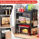 Microwave Stand, 3-Tier Expandable(17.4"- 27.4") Heavy Duty Adjustable Shelf Microwave Oven Rack, Kitchen Countertop Organizer and Storage with 9 Hooks & Cutting Board Holder, Holds up 180 lbs, Black
