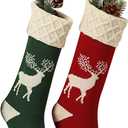 Christmas Stockings,Big Size 2Pack 18-Inch Extra Long Hand-Knitted Red/Green Reindeer Snowflakes Xmas Character for Family Holiday Season Decor