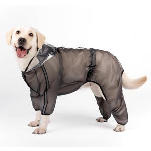 Olsa Dog Raincoat, Dog Hooded Slicker Poncho, 4 Legs Rain Jacket with Reflective Stripe, Transparent Water Proof Resistant Rain Snow Clothes (Black, L)