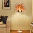 Feather Floor Lamp for Living Room, Fluffy Ostrich Feathers Lamp, Rose Gold Color Body, 3 Color Temperatures Modern Funky Arc Tall Standing Lamp for Bedroom Inclued Bright LED Bulbs (Brown)