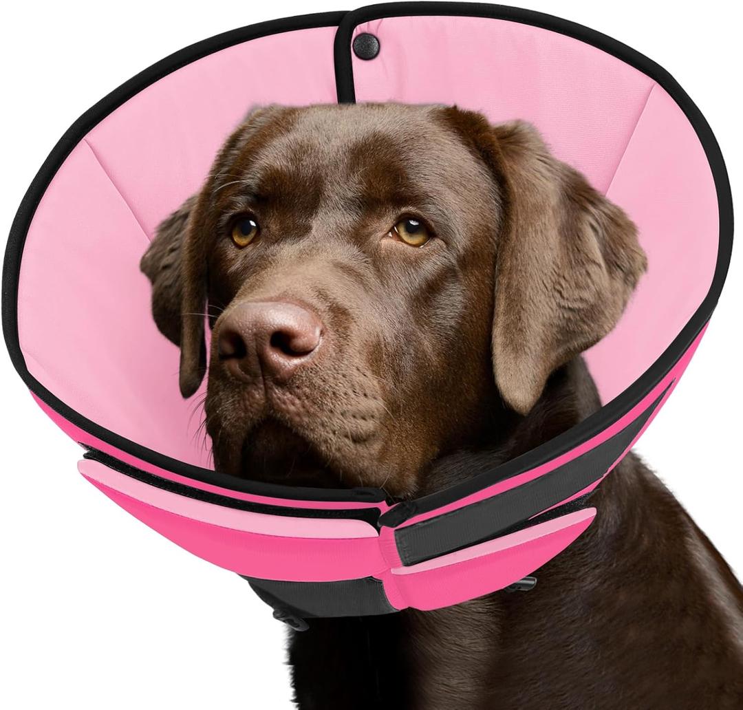 Queenmore Dog Cones for Large Dogs, Soft Dog Cone for Large Breeds, Cone for Dogs After Surgery, Adjustable Elizabethan Collar for Pet to Prevent Licking Wounds, Pink, Large