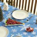 Horaldaily Christmas Tablecloth 60104 Inch Rectangular, White Snow Blue Washable Table Cover for Party Picnic Dinner Decor