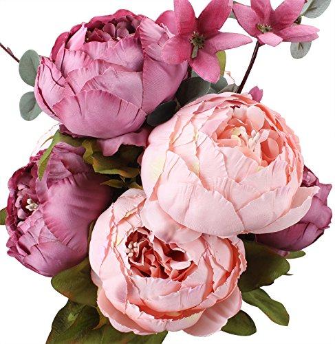 Duovlo Fake Flowers Vintage Artificial Peony Silk Flowers Wedding Home Decoration,Pack of 1 (New Sweetened Bean)