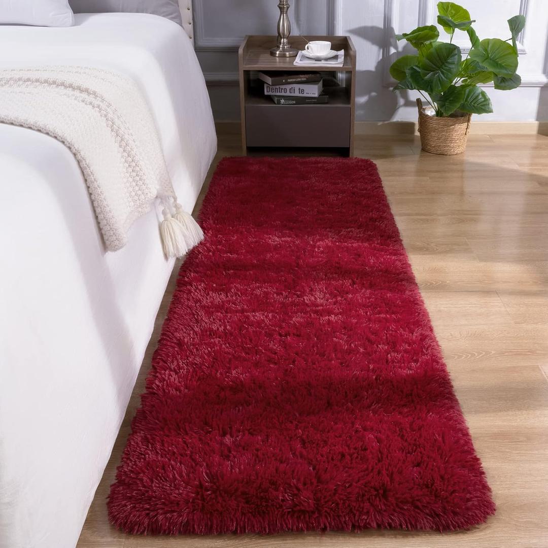 DETUM Wine Red Runner Rug 2x6 for Hallyway Entryway Kitchen Fluffy Area Rugs for Bedroom Soft Kids Room Rugs Furry and Washable Christmas Carpets (Burgundy)