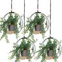 Geelin 4 Pack Plant Hanger with Wood Base Hanging Window Planter Boho Macrame Hanging Potted Plant Holders for Indoor Outdoor Window Wall Ceiling Home Decoration, Pot & Sapling Not Included (Khaki)