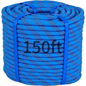 150Ft 1/2 Inch Heavy Duty Climbing Rope - for Tree Swing, Pulling, Outdoor & Gym Use (Blue)