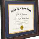 Americanflat 11x14 Diploma Frame - Use as 8.5x11 Certificate Frame or Display 11x14 Photo Without Mat - Legacy Collection - Beaded Mahogany Vintage Frames - Shatter-Resistant Glass - Blue and Gold Mat