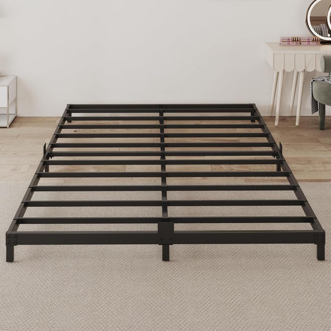 King Size Bed Frame, 3 Inch Low Profie Metal Platform Bed Frame with Mattress Stopper, Heavy Duty Steel Slat Support, No Box Spring Needed, Noise Free, Easy Assembly