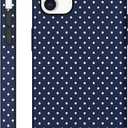 Case for iPhone 12/12 Pro, Glossy Hybrid 2-Layer Hard Shell, Aesthetic Scratch Resistant Cover, Navy Blue Polka Dot