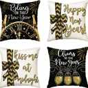 AVOIN colorlife Happy New Year Cheers at The New Year Throw Pillow Covers, 20 x 20 Inch Winter Holiday Celebrate Party Cushion Case Decoration for Sofa Couch Set of 4
