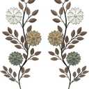 MorningRo 2 Pcs Metal Flower Leaves Wall Art Spring Wall Decor Living Room, 15.75 Inch Vintage Rustic Branch Leaf Wrought Iron Scroll Art Decor for Spring Bedroom Indoor Outdoor Decorations(Brown)