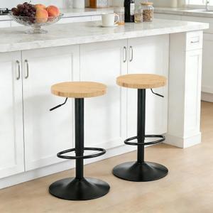 Bar Stools Set of 2, Round Bar stools Backless Adjustable Swivel Bar stools Bamboo Modern Barstools Slim Bar Stools, Backless Counter Height Stools for Kitchen Island, Bar, Cafe, Dining Room