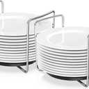 Plate Holder for Kitchen Drawer - Bamboo Dish Racks for Kitchen Counter, Stainless Steel Plate and Bowl Organizer for Cabinet, RV, Countertop (Black-2S)