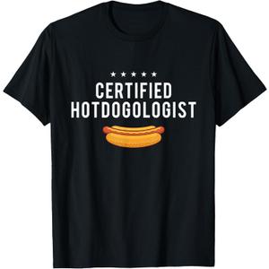 Certified Hotdogologist - Hot Dog Lover Fast Food Wiener T-Shirt for Men Women, Black, XL