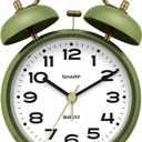 Sharp Twin Bell Alarm Clock, Loud Alarm Great for Heavy Sleepers - Stylish Matte Finish with Rustic Bronze Accents, Battery Operated (Matte Sage)