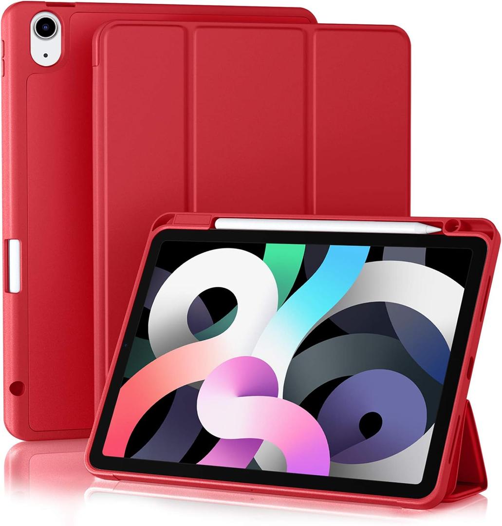 Akkerds Compatible with iPad Air 6th Generation 11 Inch Case M2 2024, for iPad Air 5th/4th Generation Case 2022/2020 10.9 Inch with Pencil Holder[Auto Sleep/Wake], Red