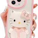 USUGER Cute Kawaii Cartoon Phone Case for iPhone 16 Plus Built-in Makeup Mirror for Women Girls, Soft Silicone Transparent Protective Phone Case for iPhone 16 Plus 6.7 Inch, Pink