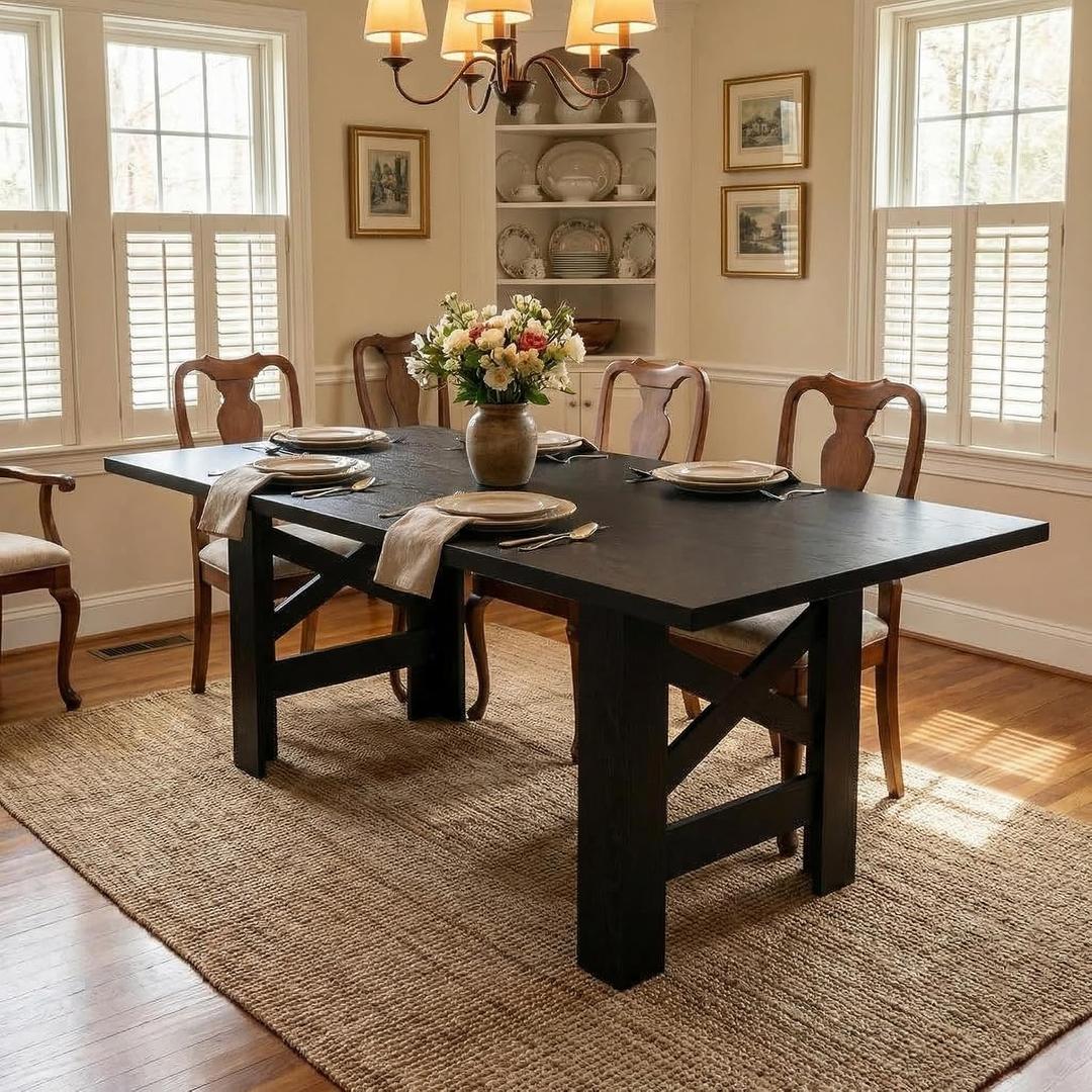 Garvee Wood Farmhouse Dining Table for 6-8, Heavy Duty Large Kitchen Table, 70.87" Long Rectangular Dining Room Tables with Strong Legs, Thickness Tabletop, for Big Family, Dinette, Rustic Black