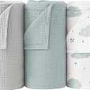 Bearmoss Muslin Swaddle Blankets, 40 x 38 inches Baby Swaddle for Boys and Girls, Soft Baby Blanket, 3 Pack Breathable Nursery Receiving Blankets (Cloud)