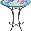 Outdoor Glass Birdbath Hummingbird with Metal Stand for Garden Decor